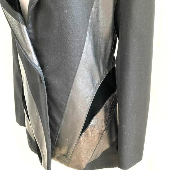 Vintage Joseph Ho Wool Blazer Leather Embellishments Beading Sz 8 - Picture 4 of 8